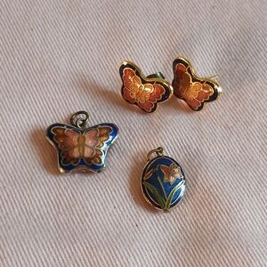 Butterfly Cloisonné Pendant and Earrings Set